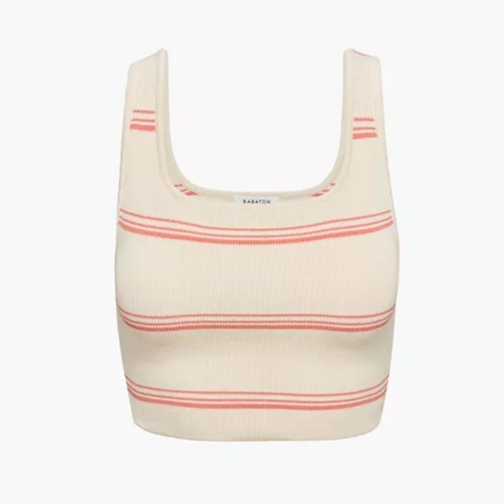 BABATON Sculpt Knit Squareneck Cropped Tank Birch/Grapefruit Coral Size XS